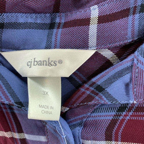 NWT CJ Banks Blue Maroon Plaid Button Down - Picture 4 of 7